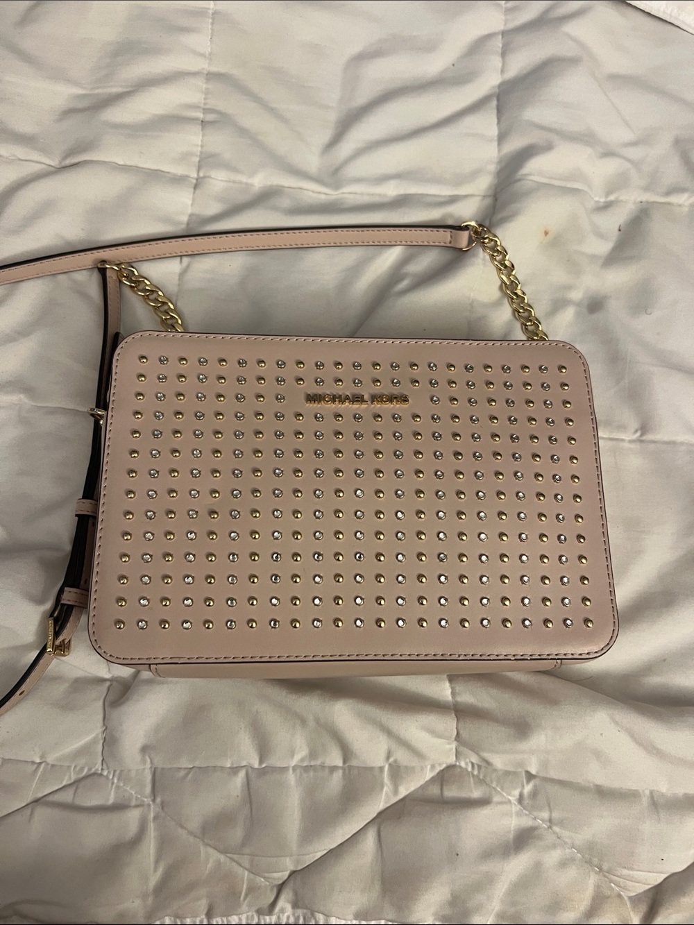Michael Kors Blush Pink Studded Crossbody with Gold Chain